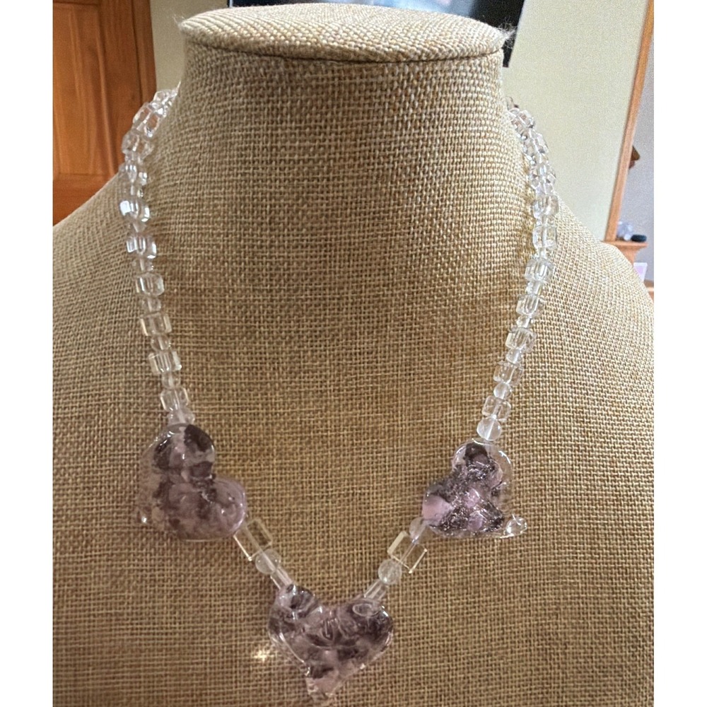 Handcrafted Purple Heart Necklace Clear Glass Style Y2K Romantic Fairycore